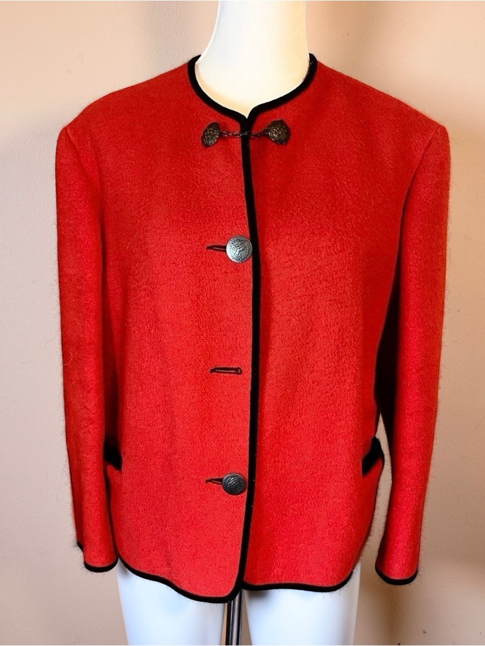 Vintage 1960’s Red Black Trim Wool Coat Jacket
